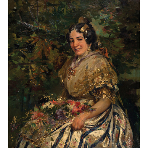 Sub.:5 - Lote: 49 - JULIO VILA Y PRADES (Valencia, 1873-Barcelona,1930) Valenciana con cesto de flores