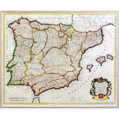Sub.:5 - Lote: 58 - RICHARD WILLIAM SEALE (activo1732 - 1775); NICHOLAS TINDAL, (1687 - 1774) Mapa de ESPAÑA Y PORTUGAL. A Map of the Kingdoms of Spain and Portugal from the latest and best Observations .... R.W. Seale delin. et sculp. Londres 1744