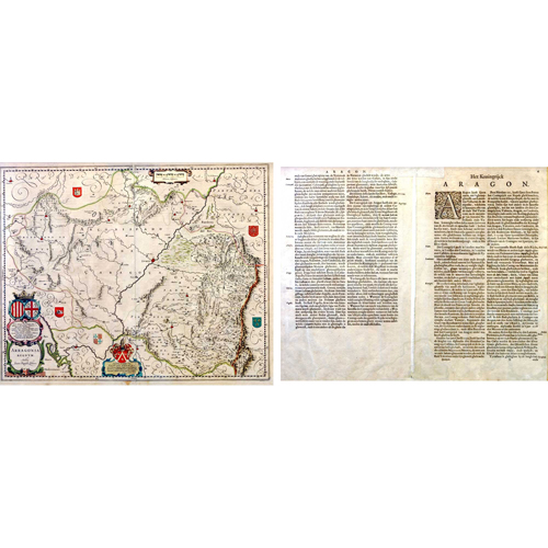 Sub.:5 - Lote: 60 - Mapa del reino de Aragón y parte de los 5 limítrofes: Castilla, Navarra, Valencia, Cataluña y Francia, con sus escudos.