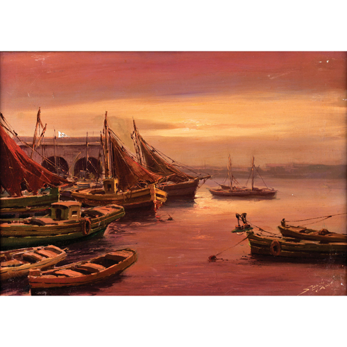 Sub.:5 - Lote: 37 - PEDRO SANCHO FAUSTE (Logroño 1918 - 1986) Rincón del Puerto de pescadores, Barcelona