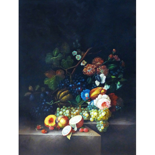 Sub.:6 - Lote: 49 - ESCUELA ESPAÑOLA, S. XX Bodegón con frutas y flores.