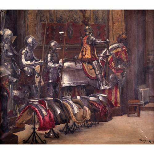 Sub.:6 - Lote: 47 - DOMINGO MUÑOZ Y CUESTA (Madrid, 1850-1935) Interior con armaduras