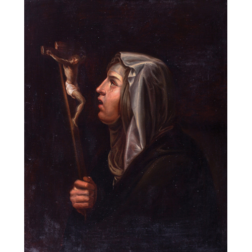 Sub.:6 - Lote: 54 - ESCUELA ESPAÑOLA, S.XIX Santa penitente con crucifijo (Santa Catalina de Siena ?)