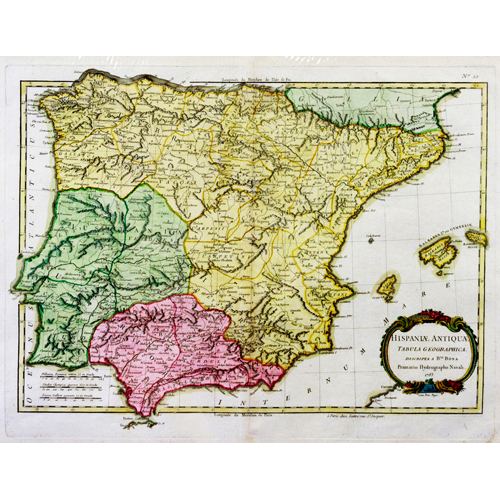 Sub.:6 - Lote: 18 - RIGOBERT BONNE (1727-1795); JEAN LATTRE (activo 1741-1788) HISPANIAE ANTIQUAE TABULA GEOGRAPHICA. Descripta a Rto. BONA Primario Hydrographo Navali 1783. Cum Priv. Regis. Paris, Lattré, 1783.