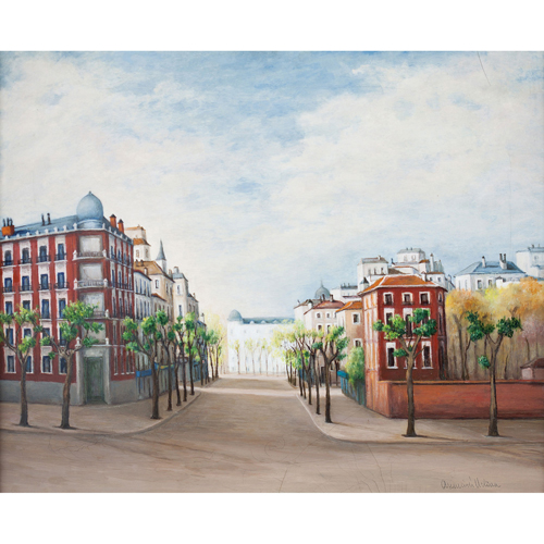 Sub.:8 - Lote: 57 - ASUNCIÓN MOLINA (Málaga, 1930) Paisaje urbano con casa al fondo