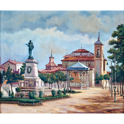 Sub.:8 - Lote: 54 - JOSÉ CALLEJA (Alcalá de Henares, 1920-1994) Plaza de Cervantes de Alcalá de Henares