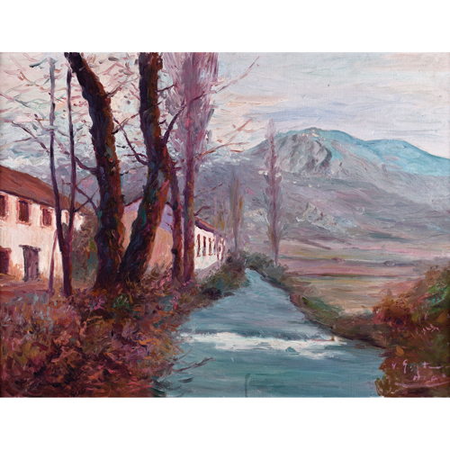 Sub.:8 - Lote: 34 - JAVIER GAYTÁN DE AYALA (S. XX) Forjas Alavesas. Paisaje con la antigua fábrica