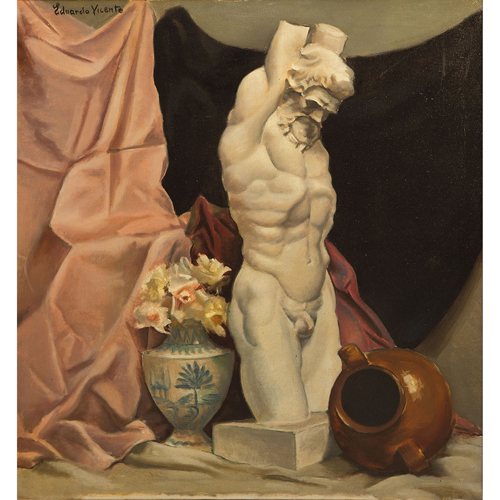 Sub.:8 - Lote: 47 - EDUARDO VICENTE (Madrid, 1909-1968) Bodegón con escultura clásica