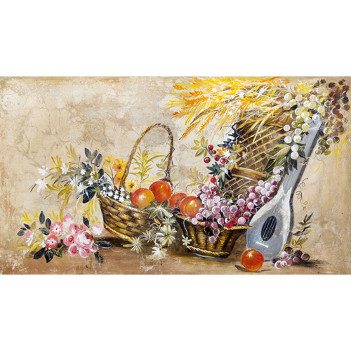 Sub.:8 - Lote: 26 - ESCUELA ESPAÑOLA S. XX Bodegón de flores e instrumento musical