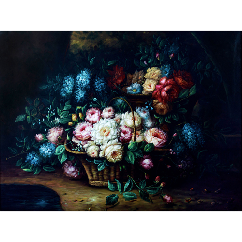 Sub.:8 - Lote: 28 - ESCUELA ESPAÑOLA S. XX Bodegón con cestillo de flores